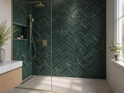 Valloria Verde Porcelain Wall Tiles (640 Pack - 20 Box - 14.2m2 Coverage)  - Shower - 7.5cm x 29.75cm - Elegant Marble Styling