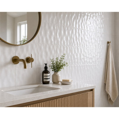 Valmere White Gloss Bumpy Ceramic Wall Tile (20 Pack - 1 Box - 1m2 ...