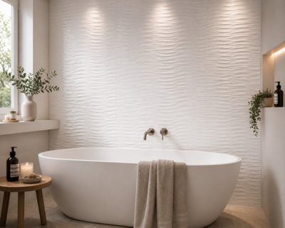 Valmere White Gloss Wave Ceramic Wall Tile (8 Pack - 1 Box - 1.61m2 Coverage) - Bathroom - Inspired By Boutique European Style