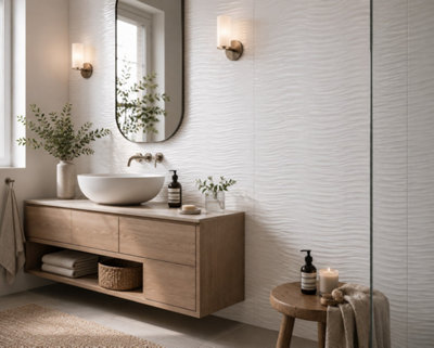 Valmere White Gloss Wave Ceramic Wall Tile (8 Pack - 1 Box - 1.61m2 Coverage) - Bathroom - Inspired By Boutique European Style