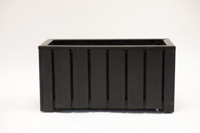 Valmiera Rectangular Planter on Wheels - Wood - L75 x W35 x H37 cm - Black