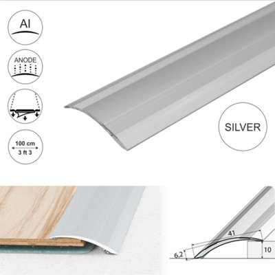 Value 5 Pack  A48 41mm Anodised Aluminium Self Adhesive Door Threshold Ramp Profile  Silver 1.0m - 3
