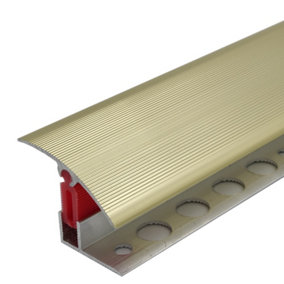 Value 5 Pack TTC 40mm Aluminium door Threshold T Bar Trim Adjustable Height Pivots Easy clip Brass Effect