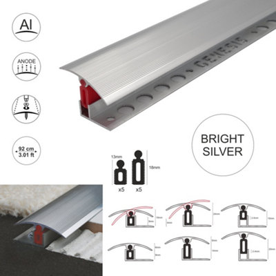 Value 5 Pack TTC 40mm Aluminium door Threshold T Bar Trim Adjustable Height Pivots Easy clip Bright Silver