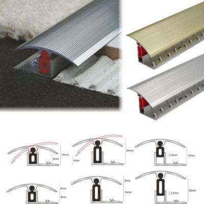 Value 5 Pack TTG 40mm Aluminium door Threshold Strip Adjustable Height Pivots Easy clip Carpet Bright Silver