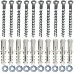 Value M8 x 60mm Masonry Brick Wall Fixing Screw Bolts with Plugs & Washers for Aerial Satellite Sky Dish Tv Pack of Ten