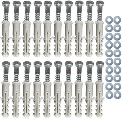 Value M8 x 60mm Masonry Brick Wall Fixing Screw Bolts with Plugs & Washers for Aerial Satellite Sky Dish Tv Pack of Twenty