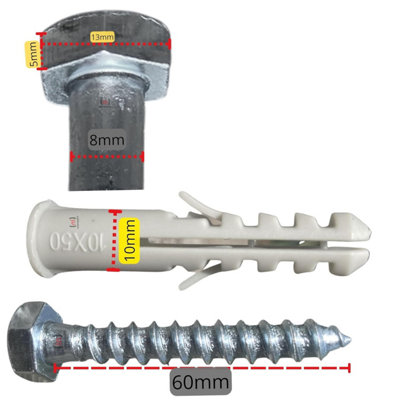 Value M8 x 60mm Masonry Brick Wall Fixing Screw Bolts with Plugs & Washers for Aerial Satellite Sky Dish Tv Pack of Twenty