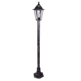 ValueLights 1.2m Victorian Black and Silver Outdoor Garden Lamp Post Bollard And Lantern Light IP44 Rated With LED Bulb Cool White