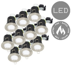 ValueLights 10 Pack Fired Rated Brushed Chrome Die Cast Twist And Lock GU10 Ceiling Downlights