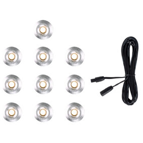 ValueLights 10 Pack IP67 Rated 15mm Warm White LED Round Decking Kitchen Plinth Lights With 3M Extension