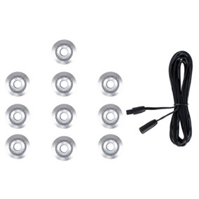 ValueLights 10 Pack IP67 Rated 15mm White LED Round Decking Kitchen Plinth Lights Kit With 3M Extension