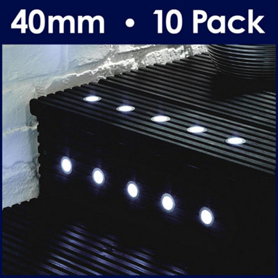 ValueLights 10 Pack IP67 Rated 40mm Cool White LED Round Decking Kitchen Plinth Lights Kit