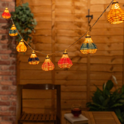 ValueLights 10 x Battery Operated Outdoor Multi Coloured Rattan Garden String Lights