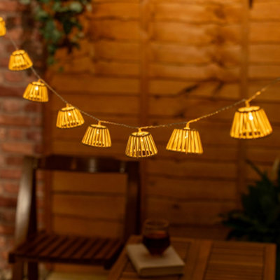ValueLights 10 x Battery Operated Outdoor White Rope Wicker Basket Garden String Lights