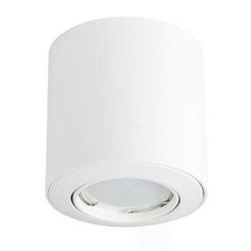 ValueLights 10 x GU10 White Tiltable Surface Mounted Ceiling Spotlight Downlights Complete with 10 x 5W GU10 Cool White LED Bulbs