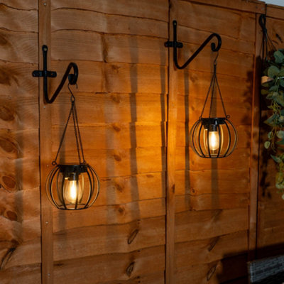 ValueLights 2 Pack Solar Powered Outdoor Black Metal Ball Garden Lantern Lights