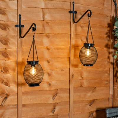 ValueLights 2 Pack Solar Powered Outdoor Black Metal Mesh Cage Garden Lantern Lights