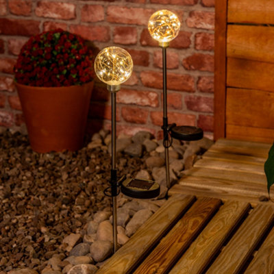 ValueLights 2 Pack Solar Powered Outdoor Fairy Globe Spike Lights Garden Stake Lamp