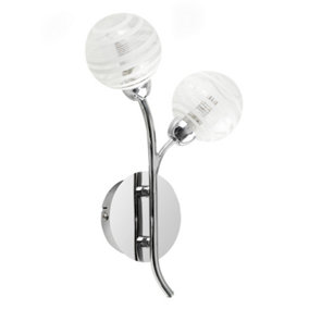 ValueLights 2 Way Polished Chrome Curved Wall Light With Clear And Frosted Glass Globe Shades