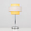 ValueLights 2 x Chrome Touch Bedside Table Lamps With Mustard & Grey Herringbone Shade - With 5w LED Dimmable Bulbs In Warm White