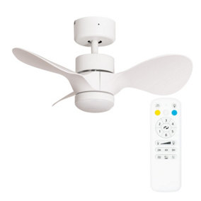 ValueLights 24 Inch Integrated LED Ceiling Fan with Remote Control, 3 Blades, Timer and 6 Speed Functions - White