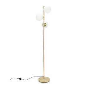ValueLights 3 Light Gold Metal Stem Floor Lamp with White Frosted Glass Shades