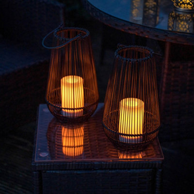 ValueLights 3 Pack Battery Operated Integrated LED Black Wire Lantern Candlelight Outdoor Lamps Warm White