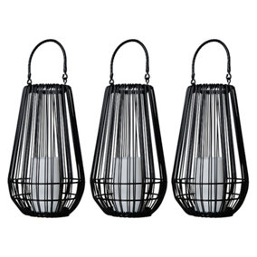 ValueLights 3 Pack Battery Operated Integrated LED Black Wire Lantern Candlelight Outdoor Lamps Warm White