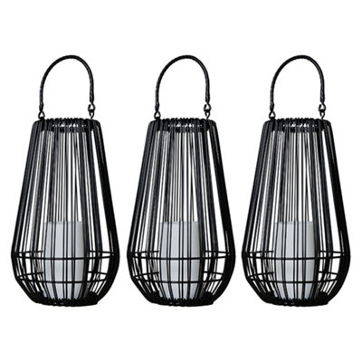 ValueLights 3 Pack Battery Operated Integrated LED Black Wire Lantern Candlelight Outdoor Lamps Warm White
