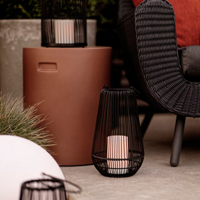 ValueLights 3 Pack Battery Operated Integrated LED Black Wire Lantern Candlelight Outdoor Lamps Warm White