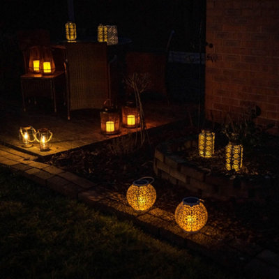 ValueLights 3 Pack Battery Operated Integrated LED Black Wire Lantern Candlelight Outdoor Lamps Warm White