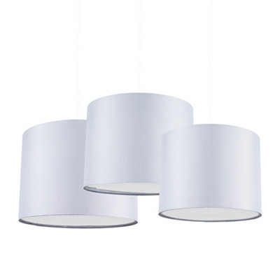 ValueLights 3 Pack Modern Grey Drum Pendant Ceiling Light Shades With Diffusers