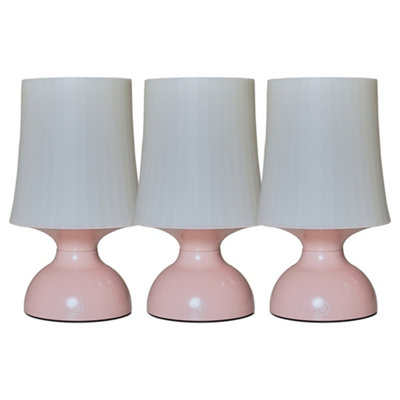 ValueLights 3 Pack Wireless Outdoor Battery Operated LED Pink Touch Table Lamps With Shades