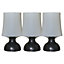 ValueLights 3 Pack Wireless Outdoor Portable Battery Operated LED Black Touch Table Lamps With Shades