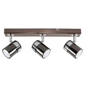 ValueLights 3 Way Adjustable Black And Polished Chrome Effect Straight Bar Ceiling Spotlight