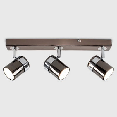 ValueLights 3 Way Adjustable Black And Polished Chrome Effect Straight Bar Ceiling Spotlight