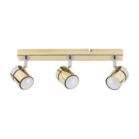 ValueLights 3 Way Adjustable Chrome And Polished Gold Effect Straight Bar Ceiling Spotlight