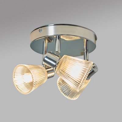 ValueLights 3 Way Adjustable Chrome Round Plate Bathroom Ceiling Spotlight With Glass Shades