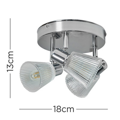 ValueLights 3 Way Adjustable Chrome Round Plate Bathroom Ceiling Spotlight With Glass Shades