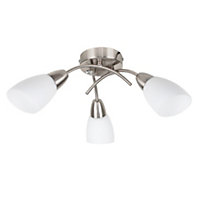 ValueLights 3 Way Brushed Chrome Curved Arm Ceiling Light With Frosted Glass Shades
