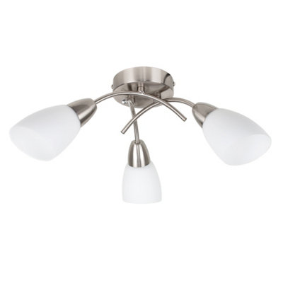 ValueLights 3 Way Brushed Chrome Curved Arm Ceiling Light With Frosted Glass Shades