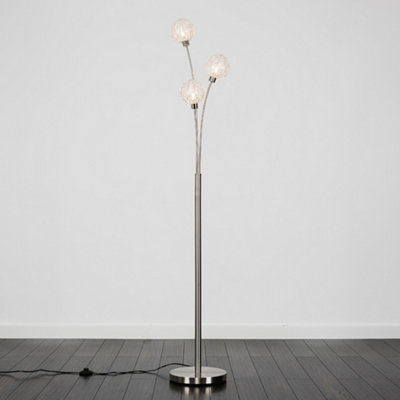 ValueLights 3 Way Brushed Chrome Floor Lamp With Metal Wire Shades