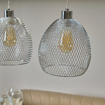 ValueLights 3 Way Brushed Chrome Over Table Ceiling Light Fitting With Suspended Mesh Lightshades