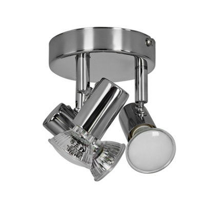 ValueLights 3 Way Chrome Ceiling Bar Spotlight and GU10 Spotlight LED