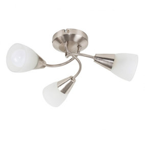 ValueLights 3 Way Chrome Ceiling Light Fitting with Frosted Glass Shades - Complete With 4w LED Golfball Bulb6500K Cool White