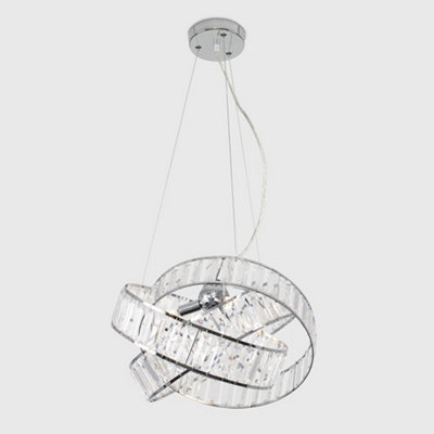 ValueLights 3 Way Chrome & Clear Acrylic Jewel Intertwined Rings Design Ceiling Light Pendant With LED G9 Bulbs In Warm White