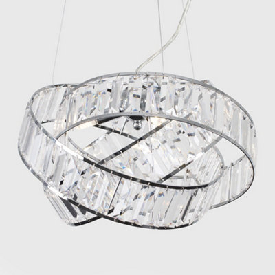 ValueLights 3 Way Chrome & Clear Acrylic Jewel Intertwined Rings Design Ceiling Light Pendant With LED G9 Bulbs In Warm White