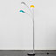 ValueLights 3 Way Grey Metal And Marble Curva Floor Lamp With Yellow Blue And Grey Dome Shades