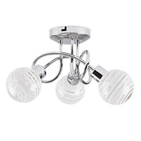 ValueLights 3 Way Polished Chrome Arm Ceiling Light With Clear And Frosted Glass Globe Shades And G9 LED Light Bulbs In Warm White